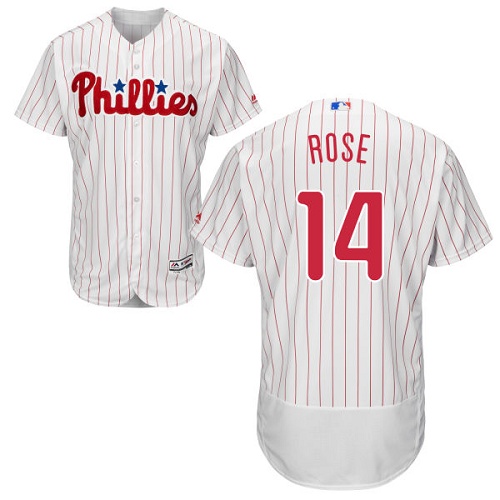 Phillies #14 Pete Rose White(Red Strip) Flexbase Authentic Collection Stitched MLB Jersey - Click Image to Close